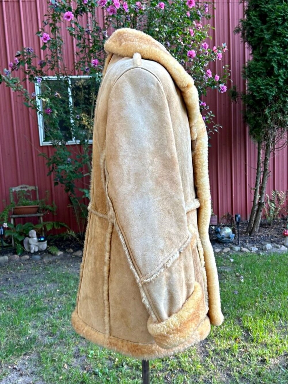 Vintage 70s Leather Loft Mens Tan Shearling Sheepskin Marlboro Man Ranch Coat~L~ - Picture 5 of 8